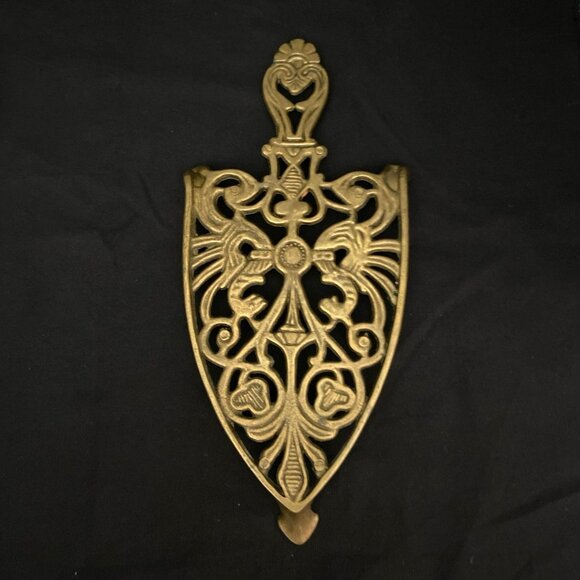Vintage Brass Trivet Ornate Scroll Foote Metal Retro Elegant 11" L - Picture 1 of 3